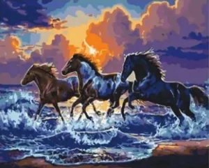 Zestaw kreatywny Diamentowa mozaika czarne konie w morzu 40x30cm Norimpex (NO-1009415)