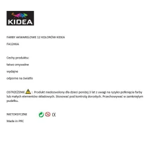 Farby akwarelowe KIDART 12 kolor. Kidea (FA12KKA)
