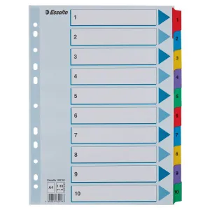 Przekładka numeryczna Mylar kartonowe A4 mix kolorów 160g 10k 1-10 Esselte (100161)