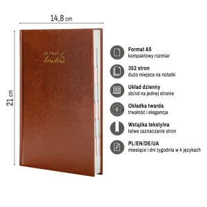 Kalendarz książkowy (terminarz) EKONOMICZNY A5 Press (DZIENNY)