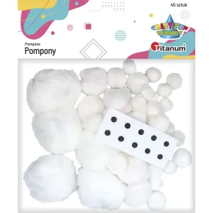 Pompony Craft-Fun Series akrylowe białe 45 szt Titanum