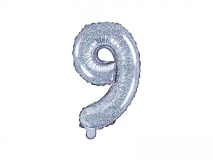 Balon foliowy Partydeco cyfra 9, 35 cm, holograficzny 14cal (FB10H-9-018)