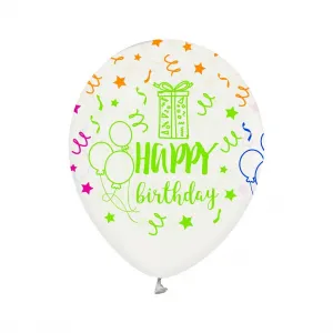 Balon gumowy Godan Happy Birthday 12/5 szt biały 30mm 12cal (132GZ-HBD5)