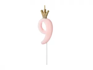 Świeczka urodzinowa Partydeco Cyferka 9, jasny różowy, 9.5cm (SCU6-9-081J)