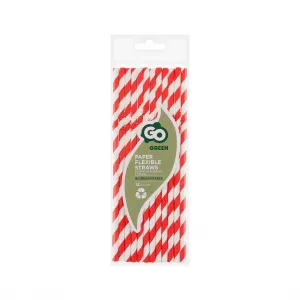 Słomka Godan papierowe, łamane, czerwone paski 6x200 mm/12szt. 12 szt (RP-LC12)