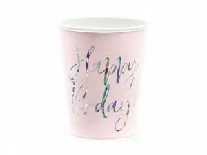 Kubek jednorazowy Partydeco Happy Birthday!, jasny pudrowy róż (1 op. / 6 szt.) 220ml (KPP63-081PJ-EU1)