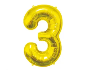 Balon foliowy Cyfra 3, złota, 85 cm 85cal Godan (BC-HZL3)
