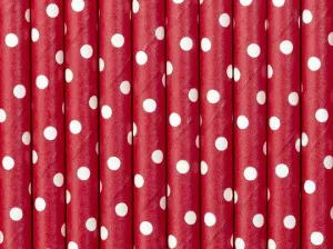 Słomka papierowe, czerwony, 19,5cm 10 szt Partydeco (SPP2-007)