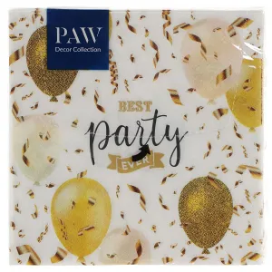Serwetki Paw Lunch Elegant Balloons - biało-złoty 330mm x 330mm (SDL150700)