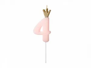 Świeczka urodzinowa Partydeco Cyferka 4, jasny różowy, 9.5cm (SCU6-4-081J)