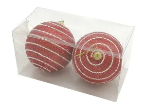 Bombki One Dollar czerwone z białymi paskami 2szt. 10cm (365018)