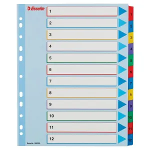 Przekładka numeryczna MYLAR A4 mix kolorów 160g 12k 1-12 Esselte (100209)