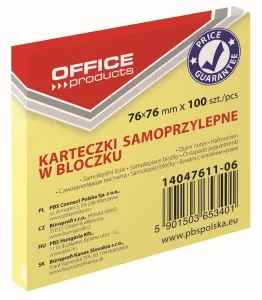 Notes samoprzylepny Office Products żółty jasny 100k 76mm x 76mm (14047611-06)