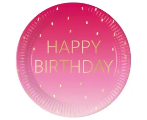 Talerz jednorazowy Pink Happy Birthday, Decorata papier śr. 230mm 8 szt Godan (96623)