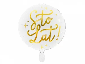 Balon foliowy Sto lat!, 35cm, biały 14cal Partydeco (FB59)