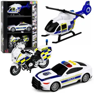 Zestaw samochodowy Policyjny Helikopter Motocykl Radiowóz Światła Dźwięki 1:32 Lean (31585)