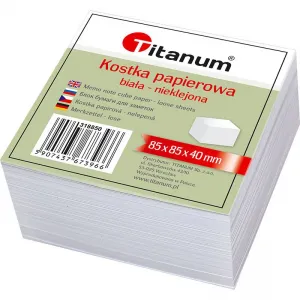 Kostka papierowa Titanum nieklejona mała - biały 85mm x 85mm x 40mm