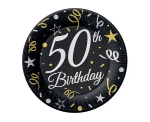 Talerz jednorazowy 50 urodziny, czarny papier śr. 180mm 6 szt Godan (PW-T507)