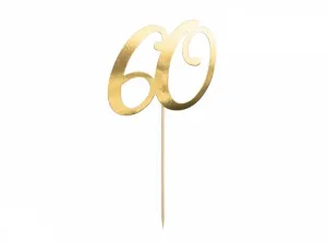Dekoracja na tort cyfra 60 złota, 21cm Partydeco (KPT62-60-019)
