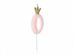 Świeczka urodzinowa Partydeco Cyferka 0, jasny różowy, 9.5cm (SCU6-0-081J)