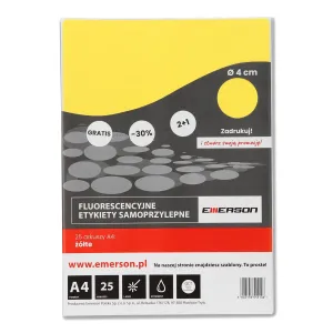 Etykieta samoprzylepna A4 kółka 40 mm żółty Emerson (ETOKBIA002x025x010)