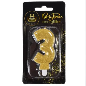 Świeczka urodzinowa eko brokat złota cyfra 3 Arpex (DS0918ZLO-3-0987)