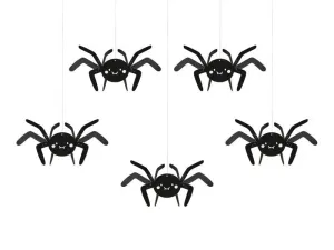 Ozdoba halloweenowa Dekoracja papierowa Pająki, 27x17 cm, czarny (1 op. / 5 szt.) Partydeco (DNT10)