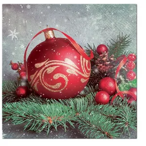 Serwetki Paw Lunch BN Bauble on Twig - czerwony 330mm x 330mm (SDL016900)