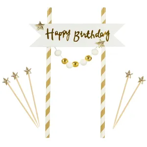 Dekoracja na tort Happy Birthday - pomponiki złote Arpex (KK0133ZLO-7690)