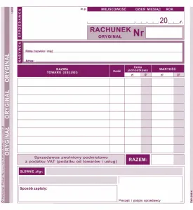 Druk offsetowy 2/3 A5 Rachunek dla zwolnionych podmiotowo z VAT 80k. Michalczyk i Prokop (230-4)