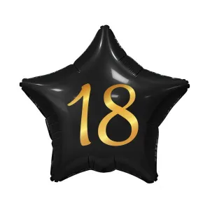 Balon foliowy gwiazda czarna, nadruk złoty, 18 urodziny 19cal Godan (FG-G18C)