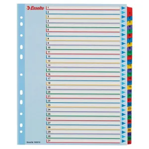 Przekładka numeryczna Mylar maxi A4 mix kolorów 160g 31k 1-31 Esselte (100210)