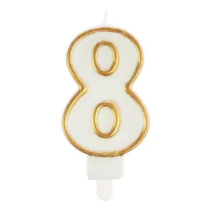 Świeczka urodzinowa cyferka nr 8 biała złota obwódka Arpex (DS0200ZLO-8-9906)
