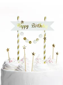 Dekoracja na tort Happy Birthday - pomponiki złote Arpex (KK0133ZLO-7690)