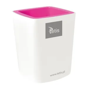 Przybornik na biurko różowy biały plastik Tetis (BV405 (R))