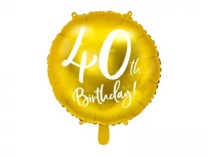 Balon foliowy Partydeco 40 urodziny, złoty 45 cm 18cal (FB24M-40-019)