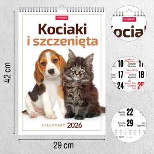 Kalendarz ścienny 16  stron wieloplanszowy A3 Press (kociaki i szczeniaki)