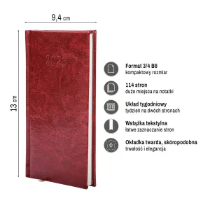 Kalendarz książkowy (terminarz) SLIM 3/4 B6 Press (tygodniowy)